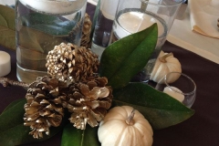 Floating candles pinecones white pumpkins