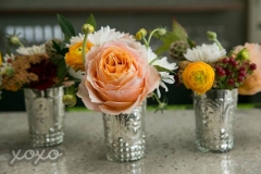 garden style ranuncuslus anamone scabiosa garden roses mercury glass vases (1)
