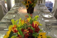sunflower red tulips luncheon flowers
