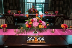 bridal shower-flowers by holland- kate spade inspired- black white stripes- pink orange flowers (16)