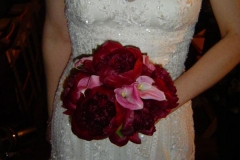 bride bouquet burgundy peony pink calla lillies