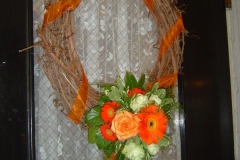 orange gerberas-viburnum-orange tulips-greenery garland-wimbush house-Flowers By Holland.front door