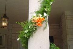 orange gerberas-viburnum-orange tulips-greenery garland-wimbush house-Flowers By Holland.garland