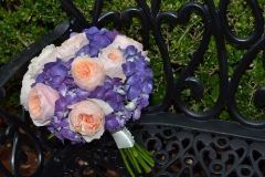 purple peach wedding.founders hall.flowers by holland.bridal bouquet